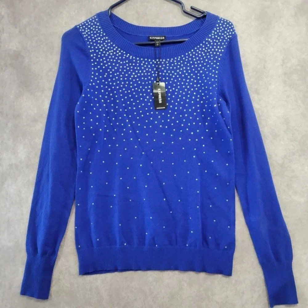 NWT Express‎ Royal Blue Embellished Lightweight Sweater size Small